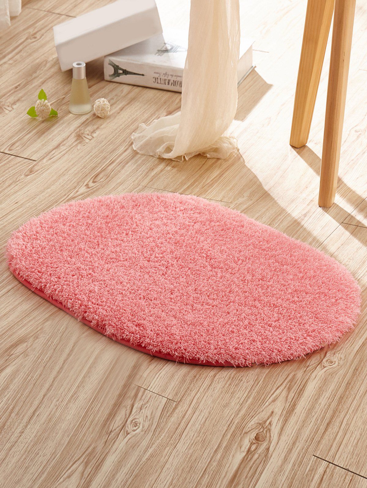2018 Coral Fleece Antislip Bathroom Door Oval Carpet PEACH ...