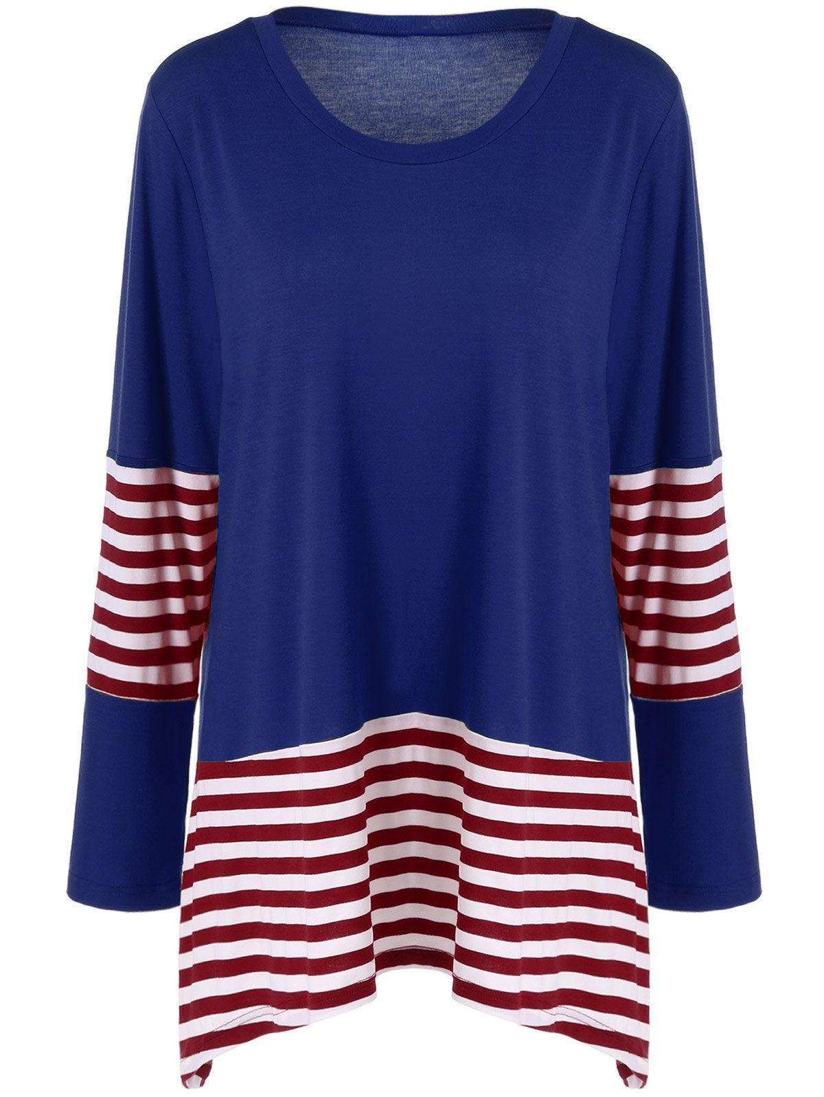 

Plus Size Striped Panel T-Shirt, Blue