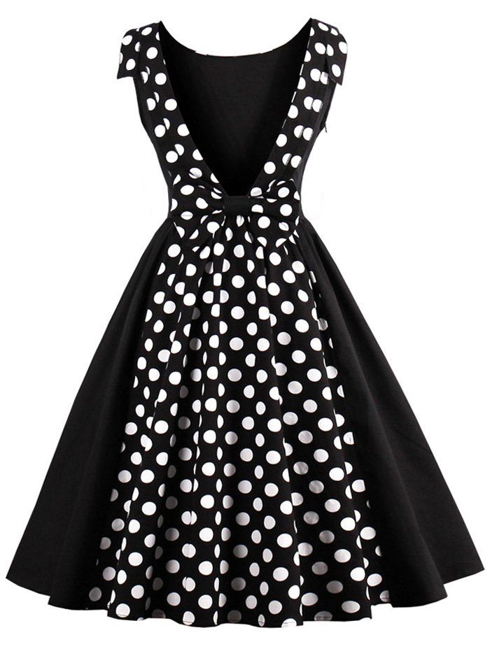 [17% OFF] 2021 Polka Dot Print Backless Swing Vintage Dress In BLACK ...