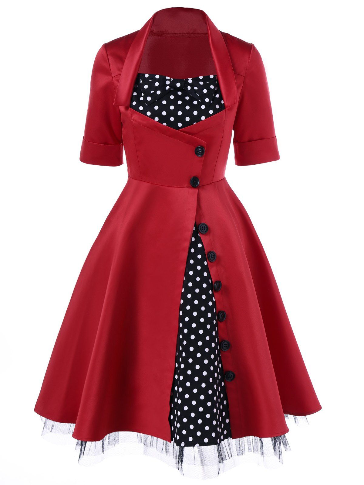 [17% OFF] 2021 Polka Dot Trim Single Breasted Swing Dress In RED ...
