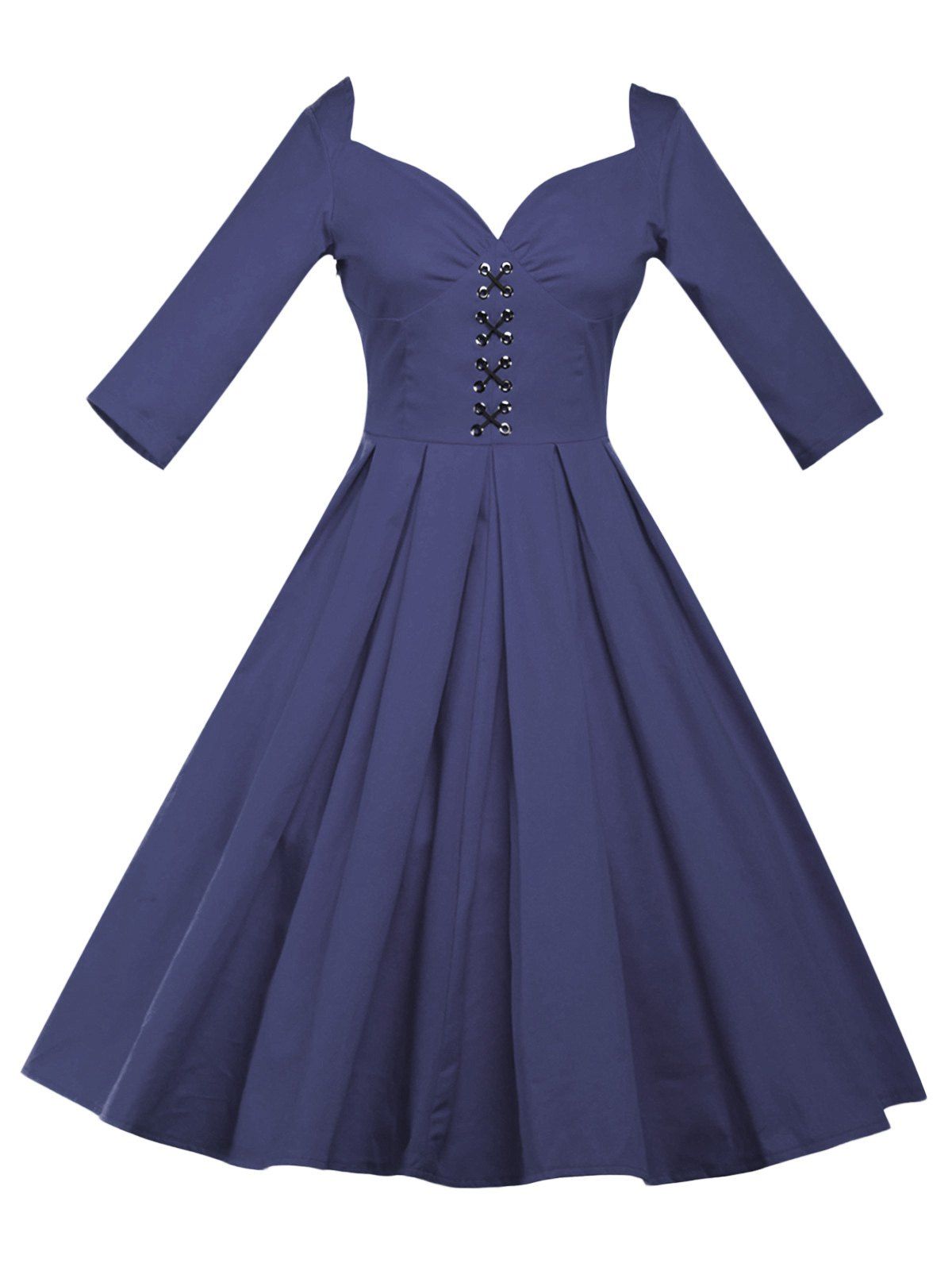 

Lace Up Bowknot Vintage Swing Dress, Purplish blue