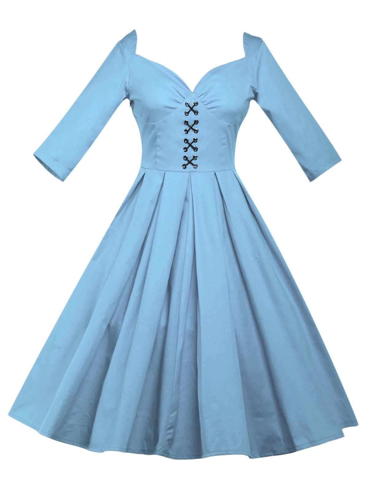 

Lace Up Bowknot Vintage Swing Dress, Light blue