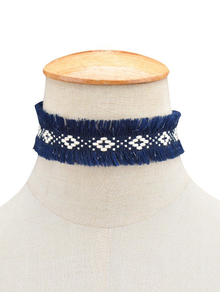 

Fringed Woven Choker Necklace, Blue