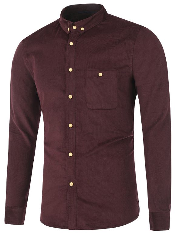 Chemise en velours côtelé boutonnée avec poches - Bourgogne S