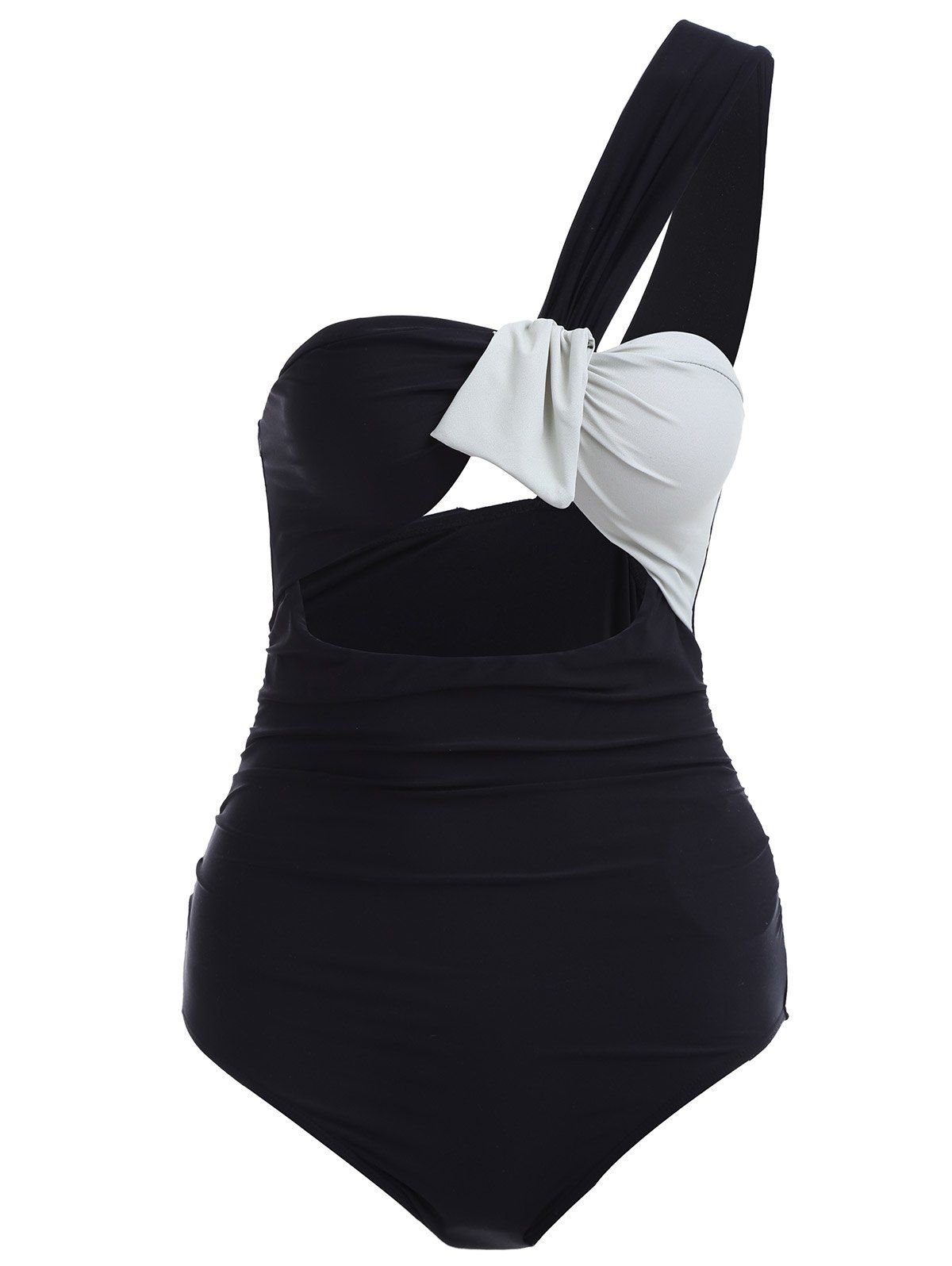 Color Block One Shoulder Swimsuit, BLACK, L in One-Pieces | DressLily.com