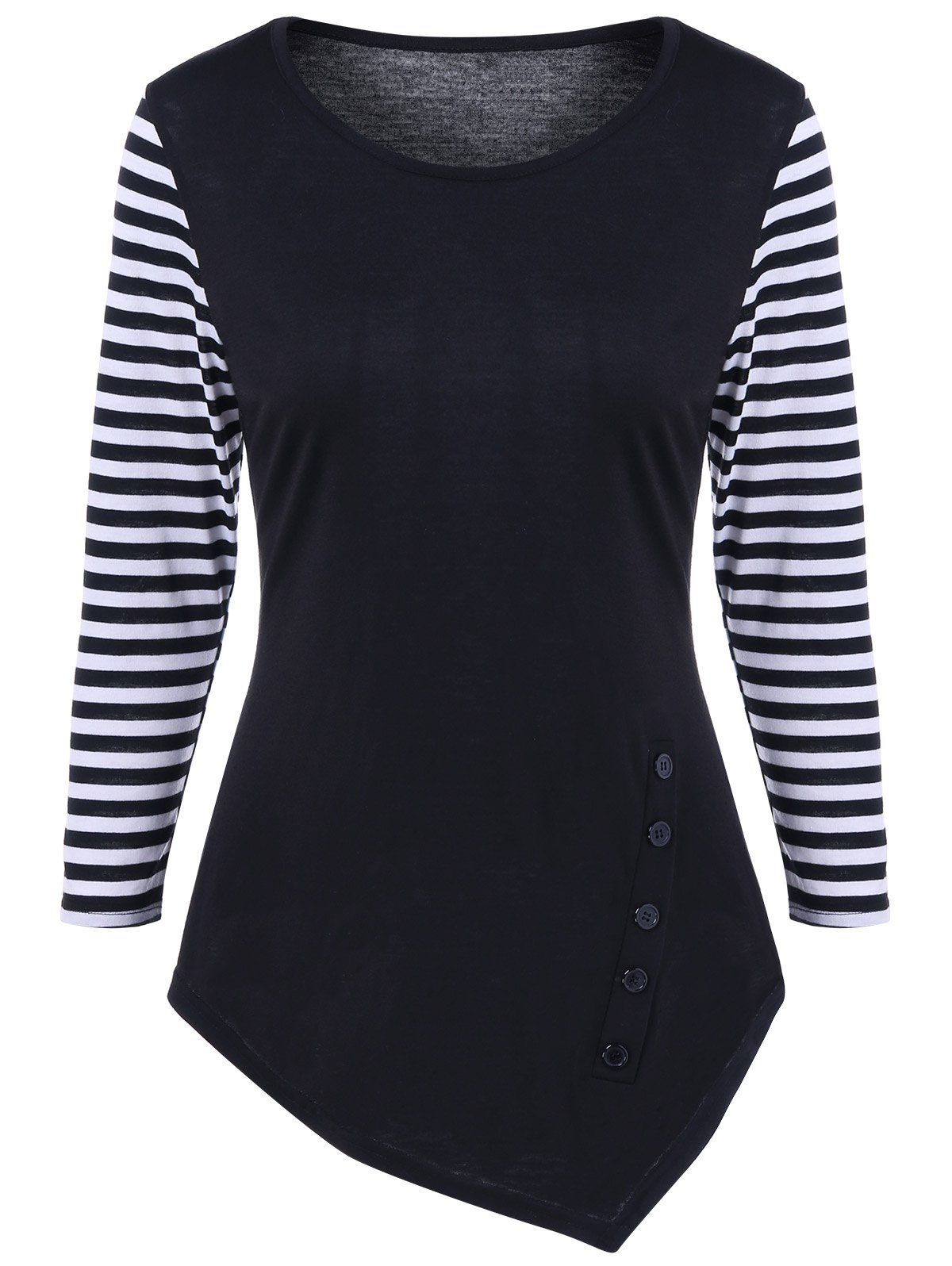 

Striped Panel Asymmetric T-Shirt, White and black