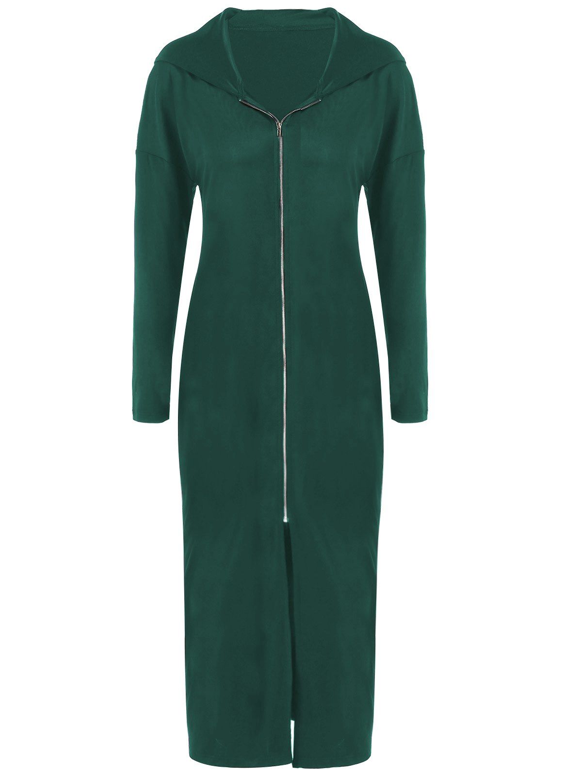 

Plus Size Zip Front Bodycon Hooded Dress with Long Sleeves, Green