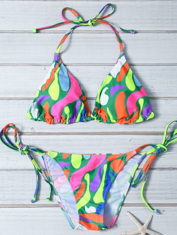 Bikini licou à cordon avec blocs de couleurs - multicolore M