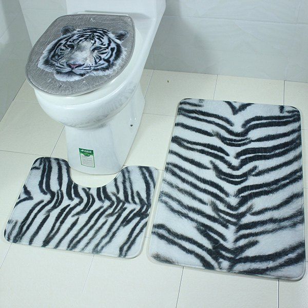 

3Pcs Soft Absorbent Antislip Toilet Lid Floor Carpet Set, Black white