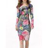 Robe moulante à manches longues et imprimé fleurs - multicolore S