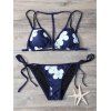 Bikini rayé avec impression florale - Bleu Violet S