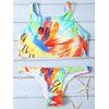 Bikini à col montant avec impression de plumes colorées - multicolore L