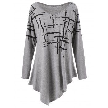 [41% OFF] 2023 Long Sleeve Splatter Paint Plus Size Asymmetric T-Shirt ...