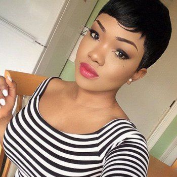 Masculine Women's Natural Black Ultrashort Synthetic Wig
