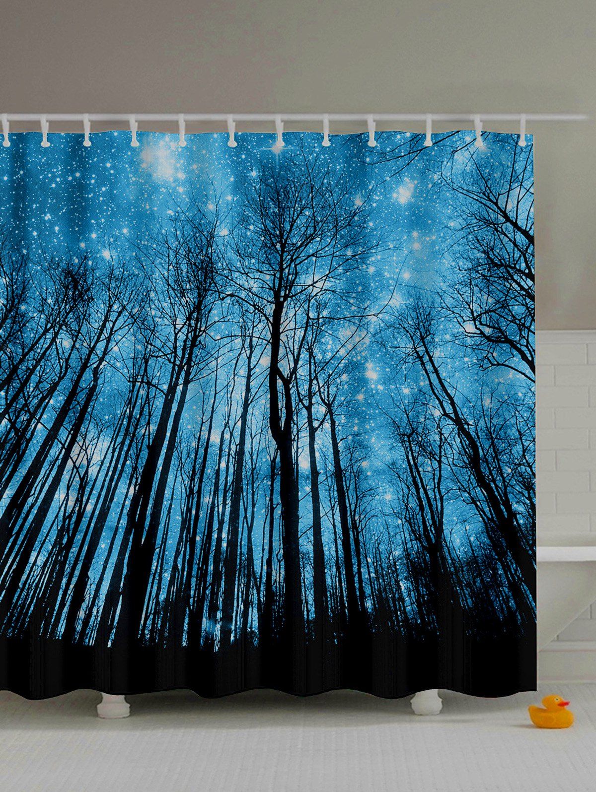 

Forest Landscape Print Polyester Bath Shower Curtain, Deep blue