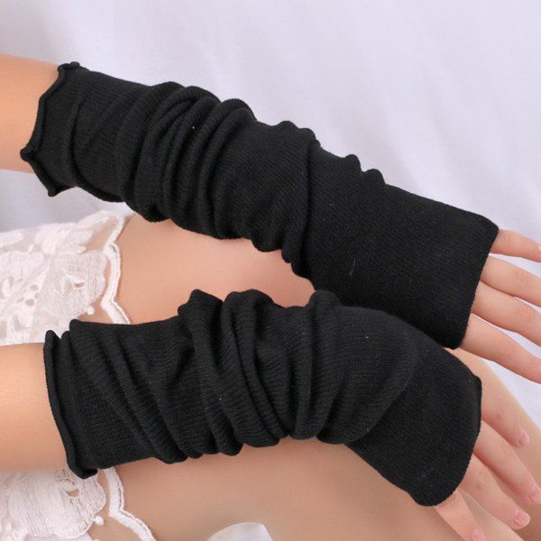 

Plain Knitted Ribbed Fingerless Arm Warmers, Black