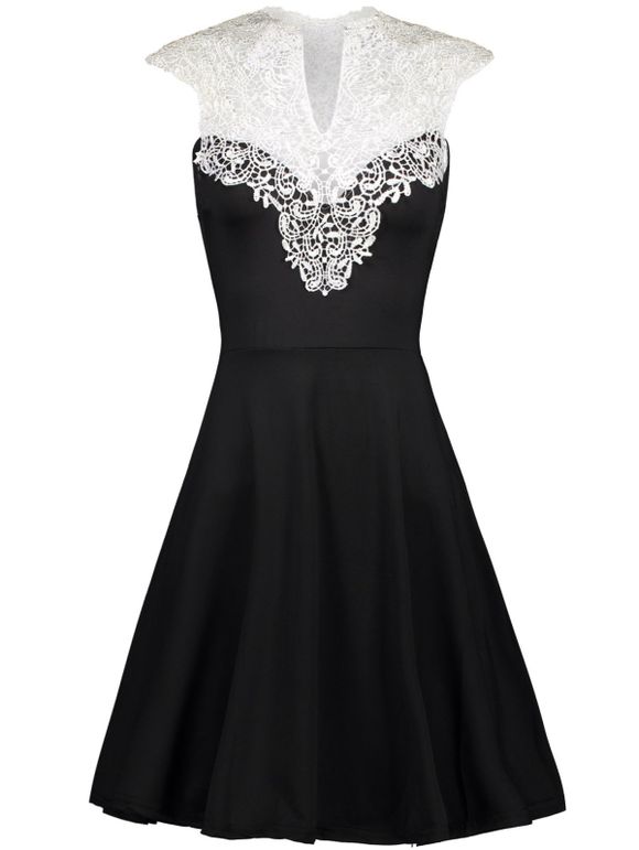 Vintage empiècements en dentelle robe taille haute - Noir M