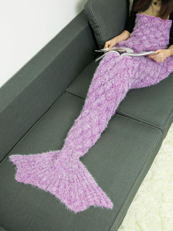 Couverture sac de couchage tricoté motif sirène - Violet clair 