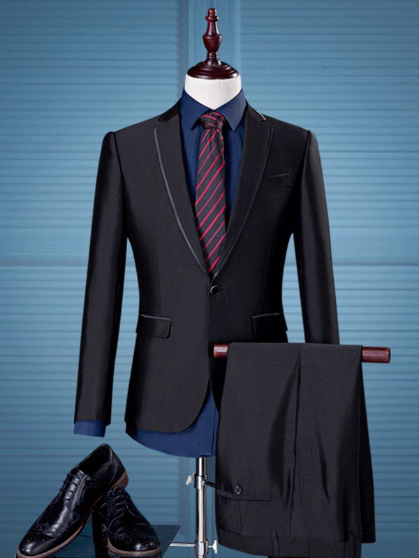 

Slim Fit One Button Selvage Blazer Suit, Black