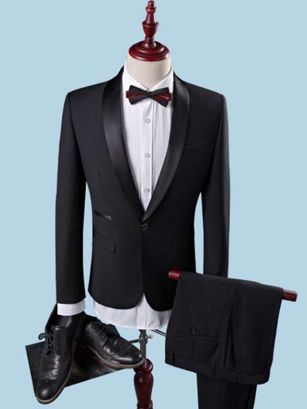

Slim Fit Shawl One Button Tuxedo Suit, Black