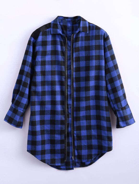 Chemise à carreaux zippée - Bleu L