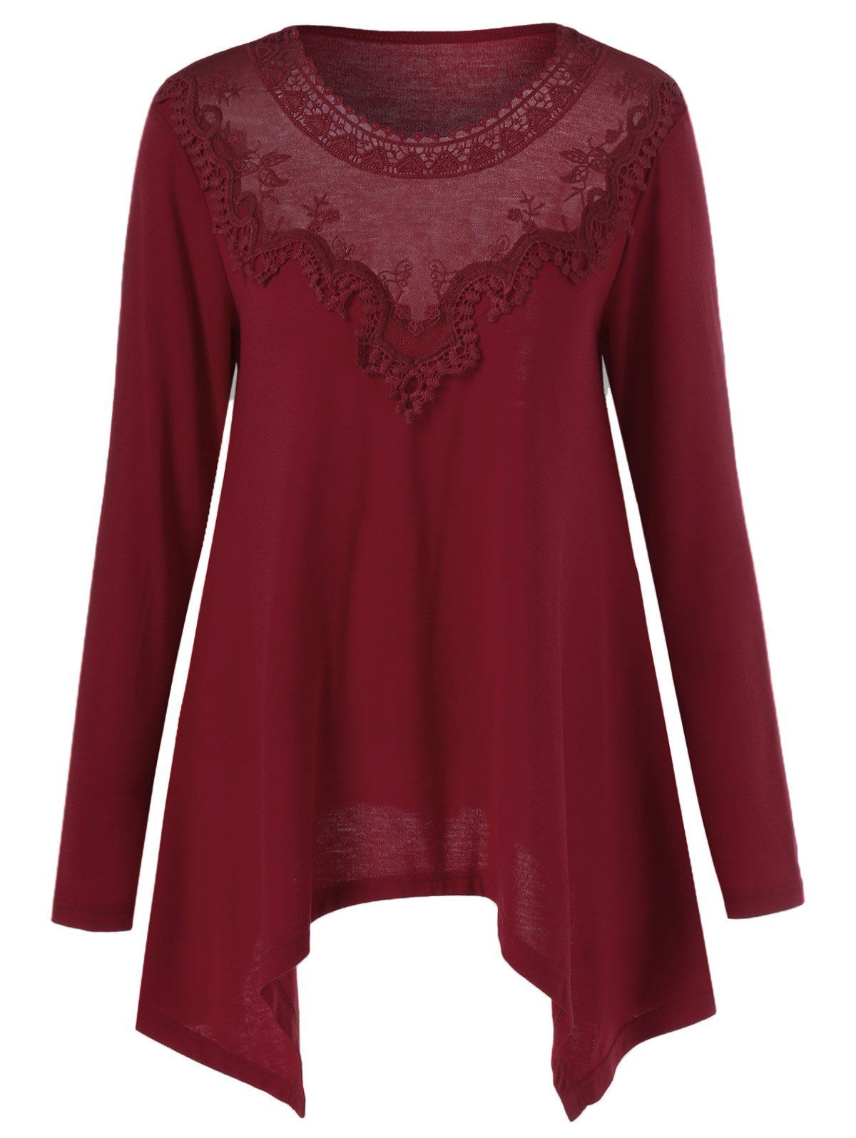 [41% OFF] 2020 Embroidered Trim Asymmetrical T-Shirt In DEEP RED ...