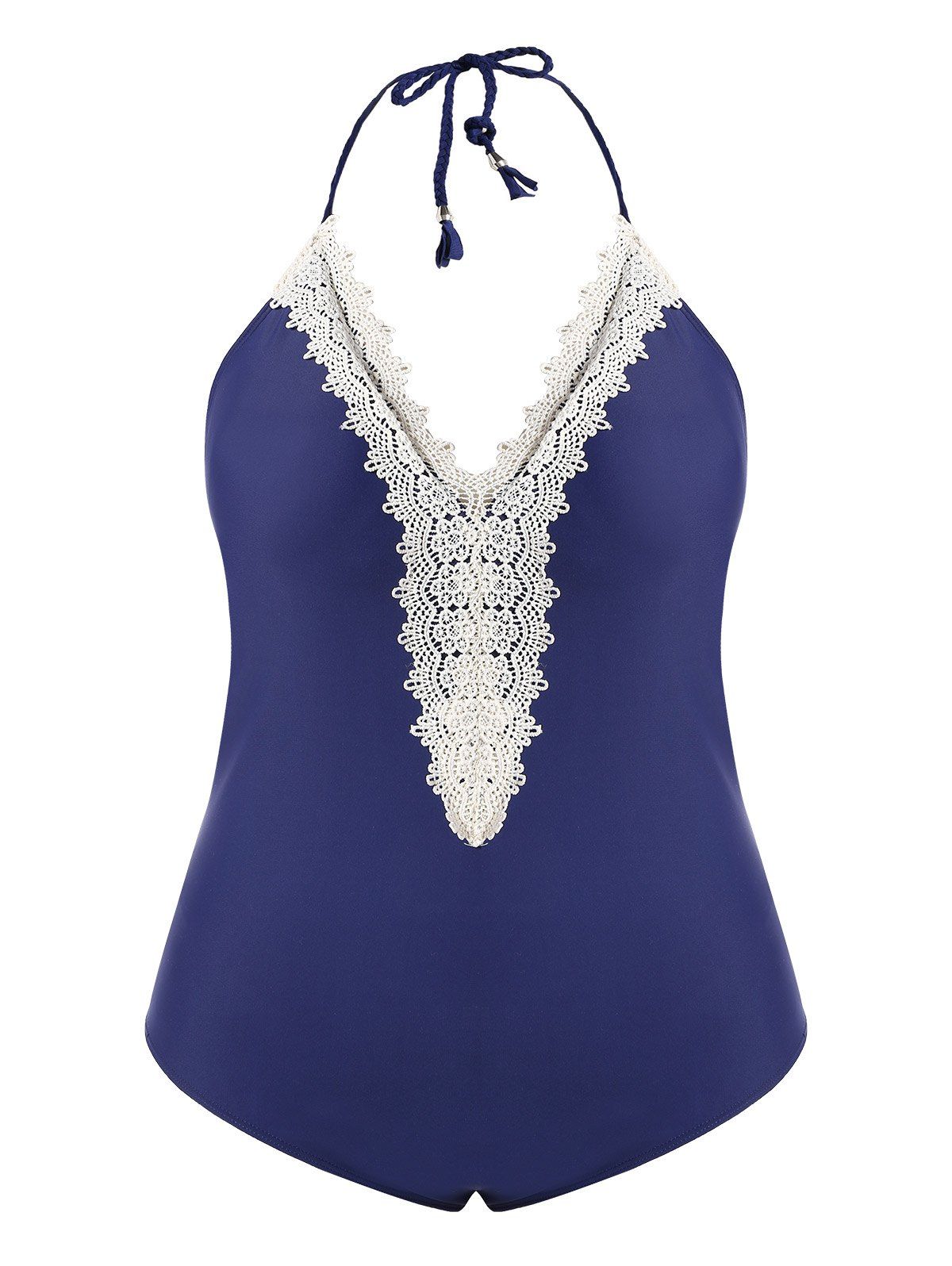 

Lace Panel Halter Swimwear, Deep blue