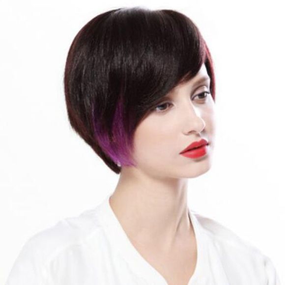 Femmes Graceful  's Court Couleur mixte Side Bang perruque de cheveux synthétiques - multicolore 