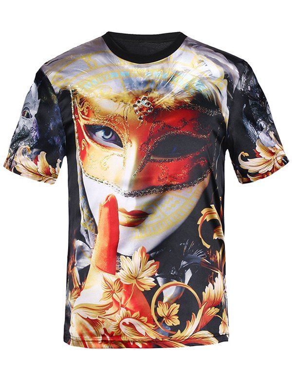 

3D Mask Printing Short Sleeves T-Shirt, Black