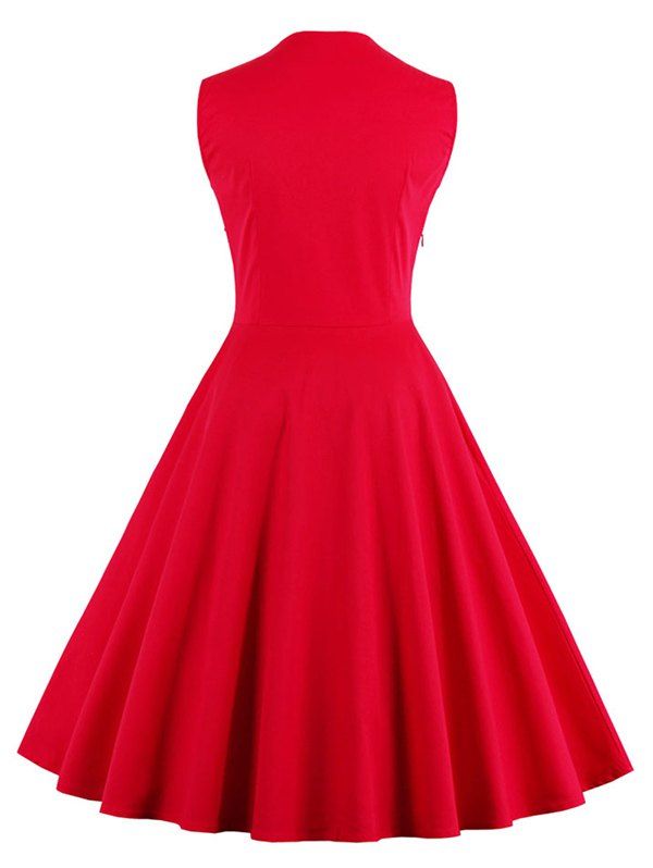 2018 Fit and Flare Print Vintage Tea Length Dress RED XL In Vintage