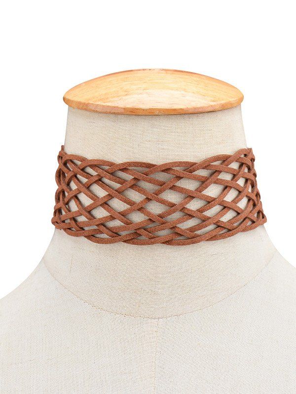 

Artificial Leather Braid Choker Necklace, Brown