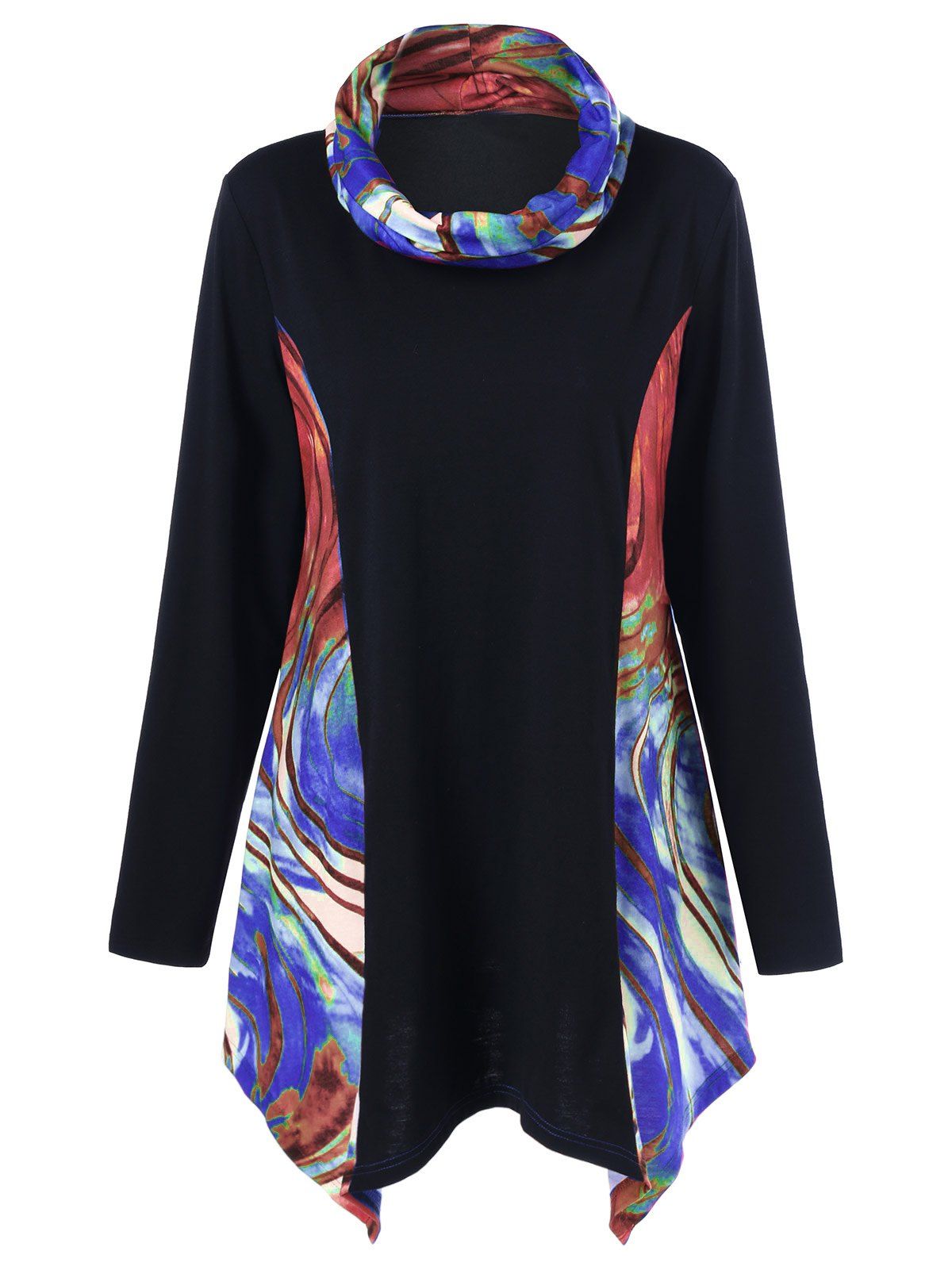 

Plus Size Tie-Dye Asymmetrical T-Shirt, Blue + brown