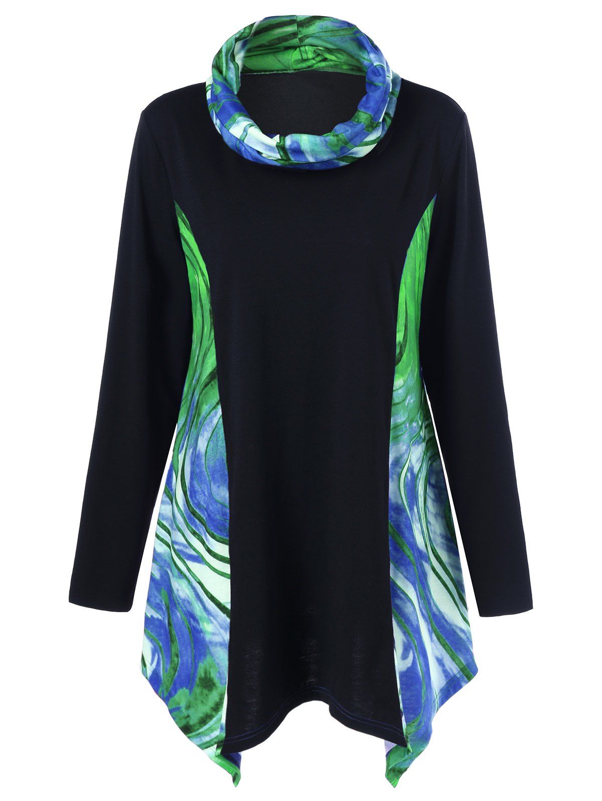 

Plus Size Tie-Dye Asymmetrical T-Shirt, Blue and green