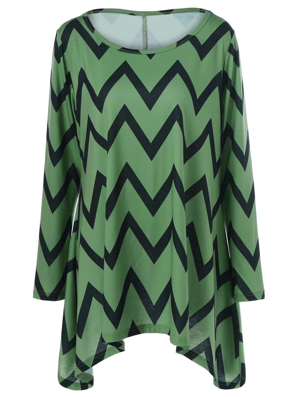 

Plus Size Zigzag Asymmetrical Smock T-Shirt, Black and green