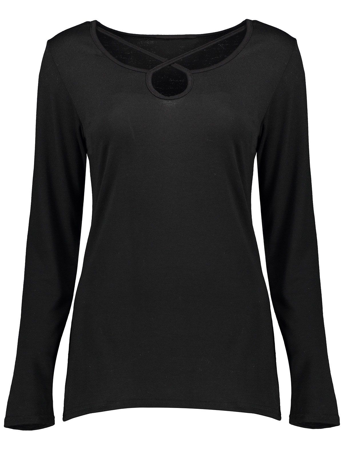 [41% OFF] 2020 Long Sleeve Criss Cross T-Shirt In BLACK | DressLily