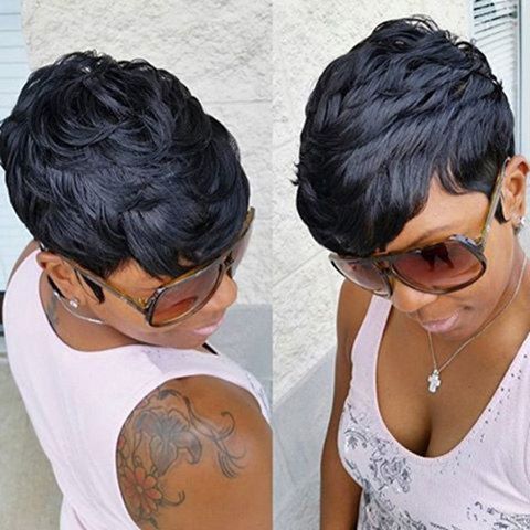 41 Off 2021 Fluffy Short Pixie Cut Haircut Curly Capless Synthetic Wig In Black Dresslily