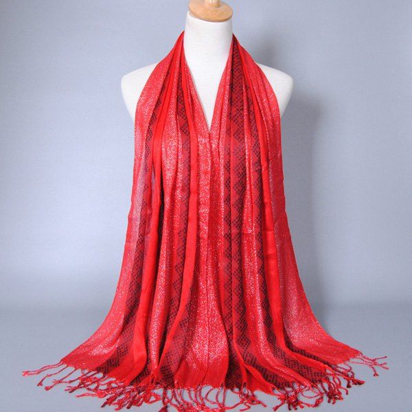 

Rhombus Print Lurex Wrap Hijab, Red