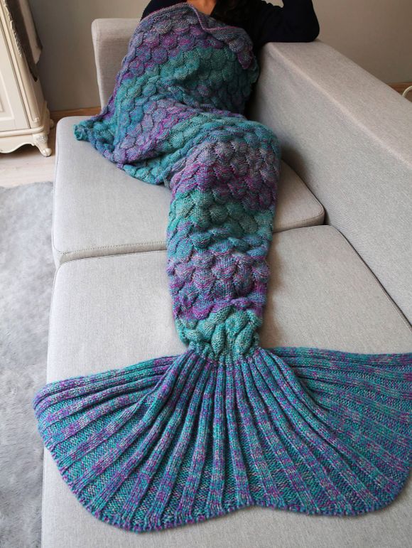Drap tricoté motif d'écaille de poisson style de queue de sirène - multicolore 