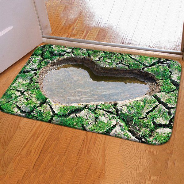 

Heart Pool Design Antislip Bathroom Entrance Fabric Carpet, Green
