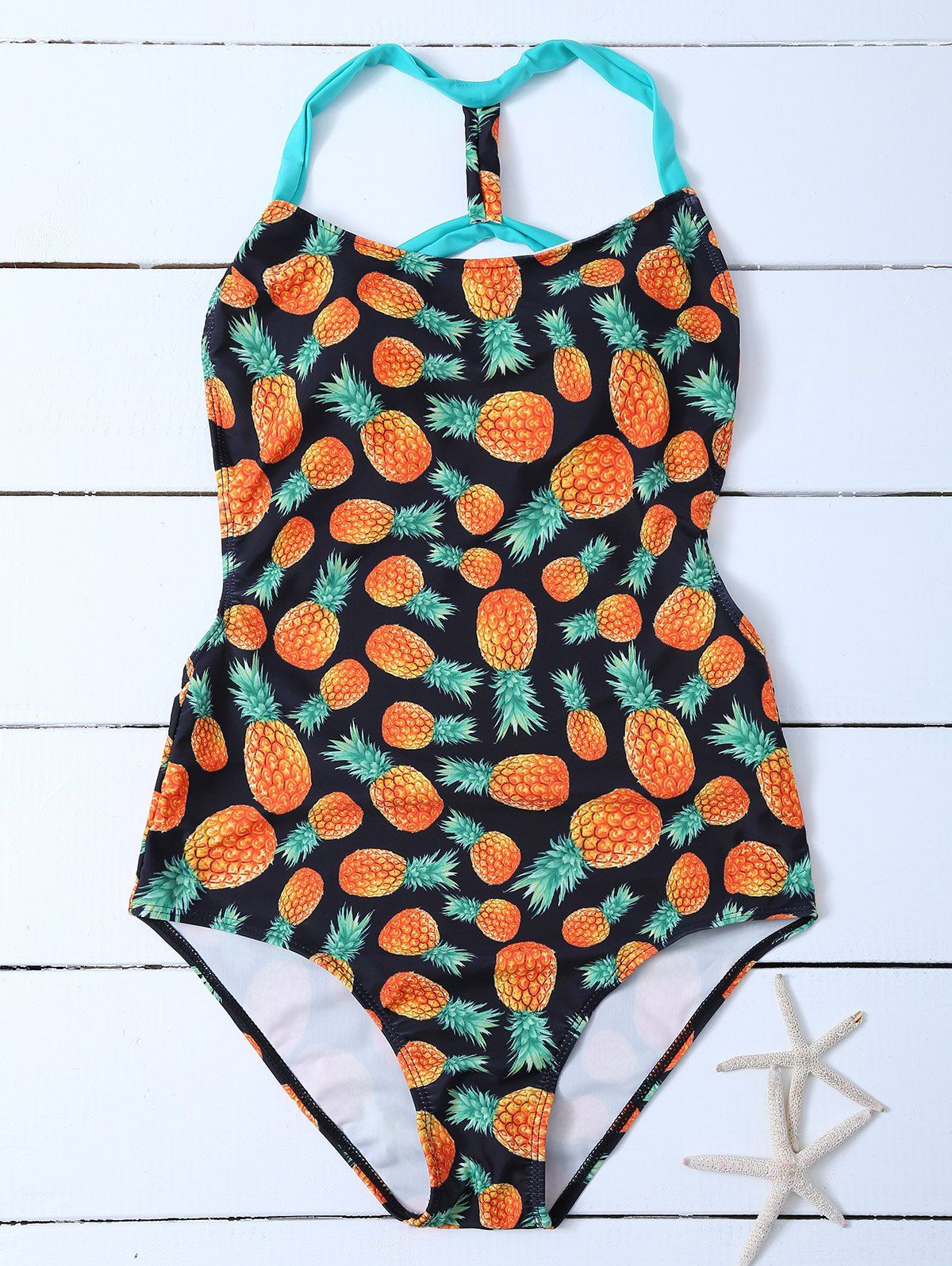 41 Off 2021 Pineapple Print One Piece Swimsuit In Black Dresslily 