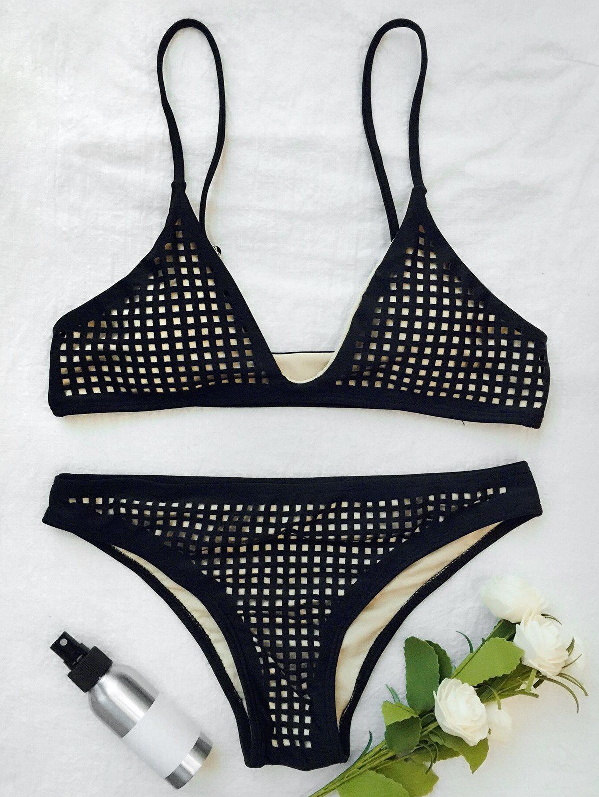 

Square Cut Out Bikini Top and Bottoms, Black