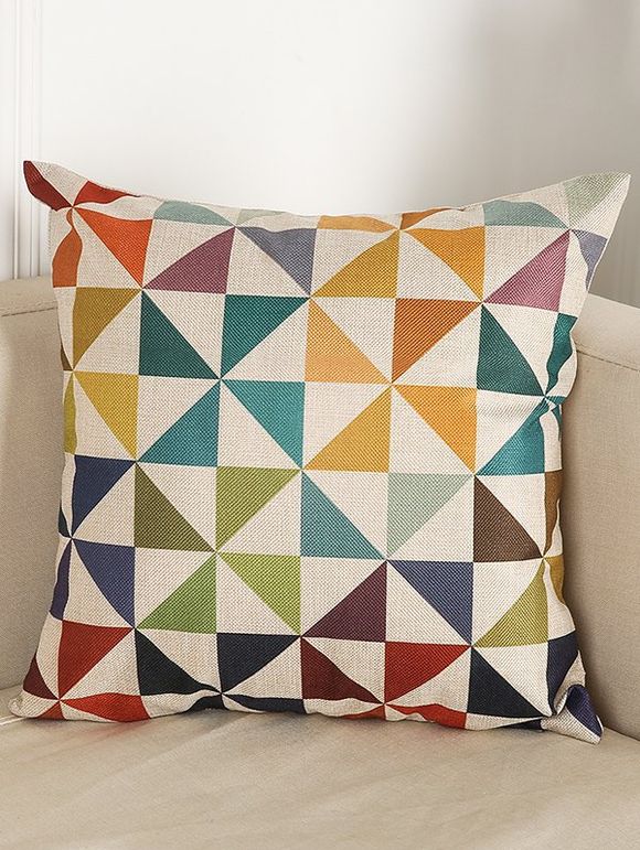 Housse de coussin de canapé en lin imprimé de motifs géométriques - multicolore 