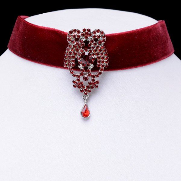 

Faux Crystal Water Drop Velvet Necklace, Red