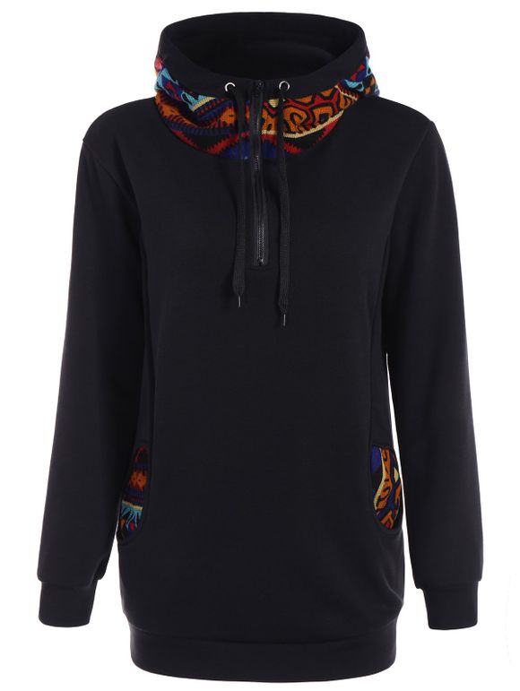 Plus-size sweat-shirt zippé à capuche et à motifs - Noir XL