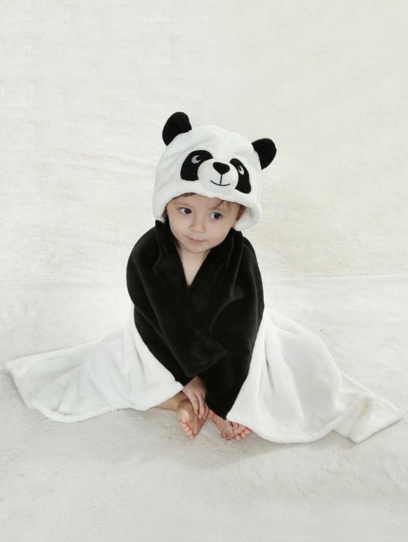 Couverture en laine polaire à capuche en forme de panda pour enfants - Blanc et Noir 