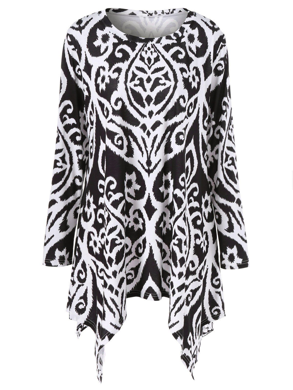 

Plus Size Abstract Pattern Asymmetrical T-Shirt, White and black