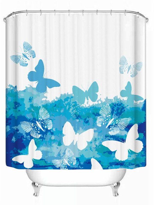 

Polyester Waterproof Butterfly Shower Curtain Bath Decor, White