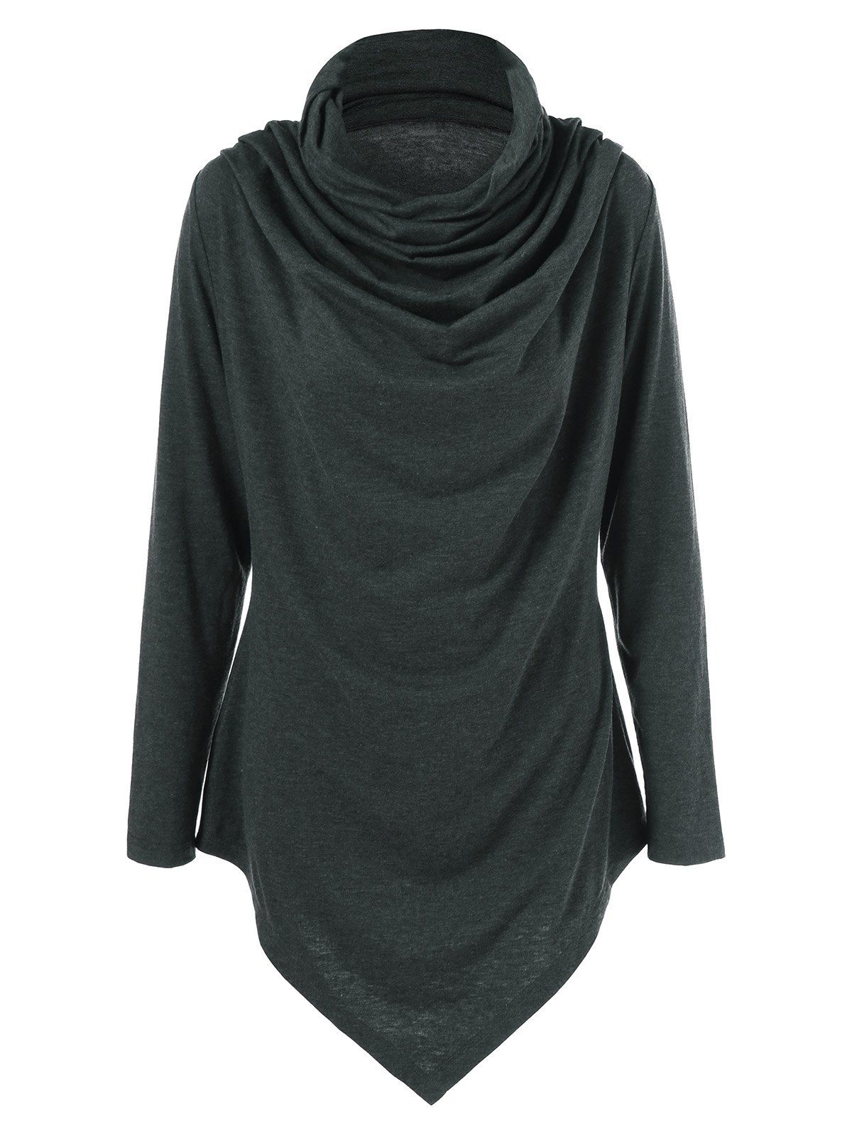 

Cowl Neck Draped Longline T-Shirt, Black grey