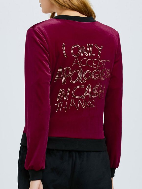 Veste zippée en velours agrémentée de strass - Bourgogne S