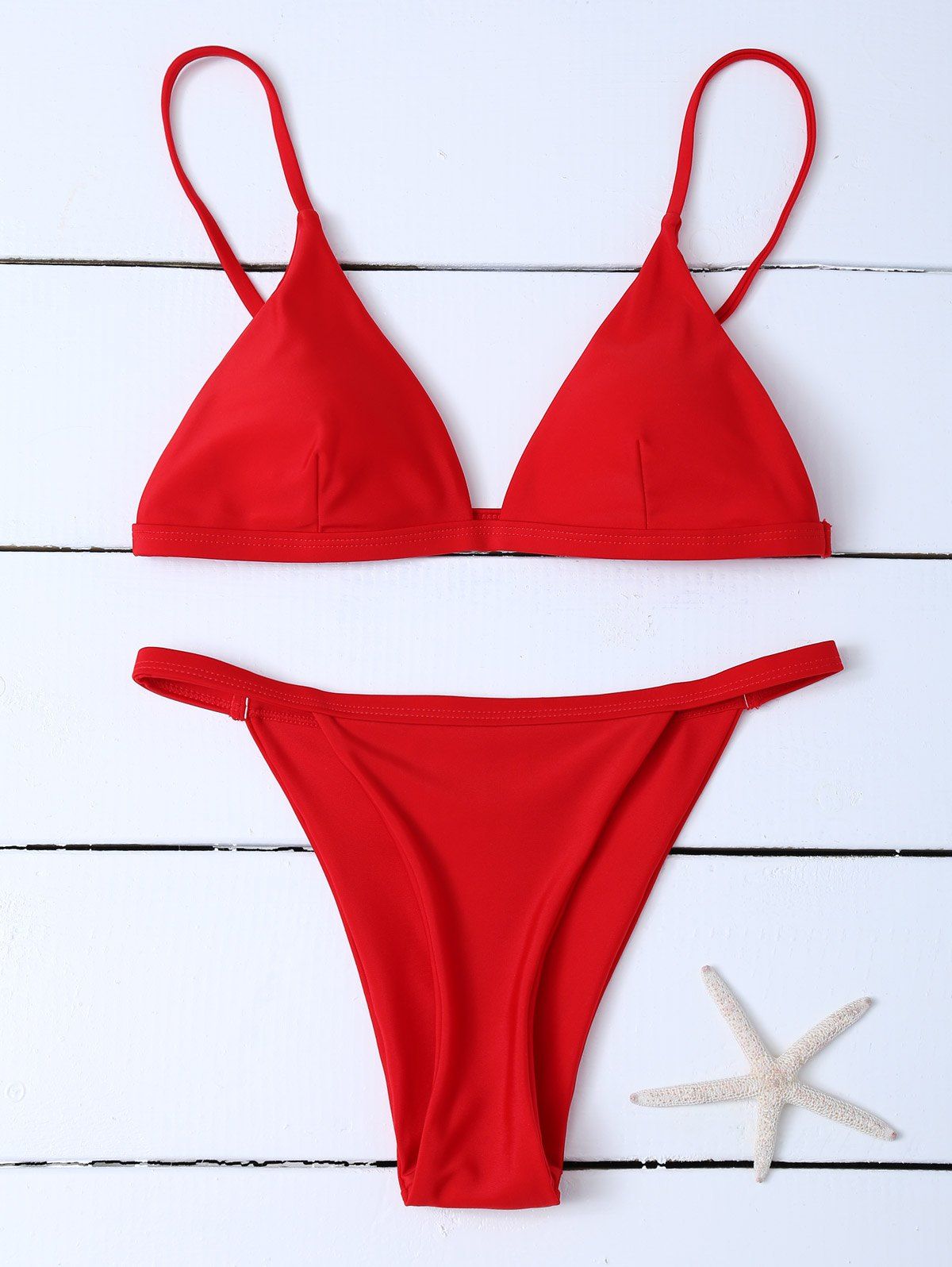 Spaghetti Strap Low Waisted Bikini Swimwear - RED XL